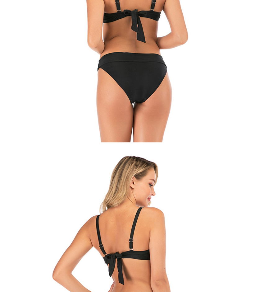 Fashion Black High-waist Checkered Chest Lace-up Split Swimsuit,Bikini Sets