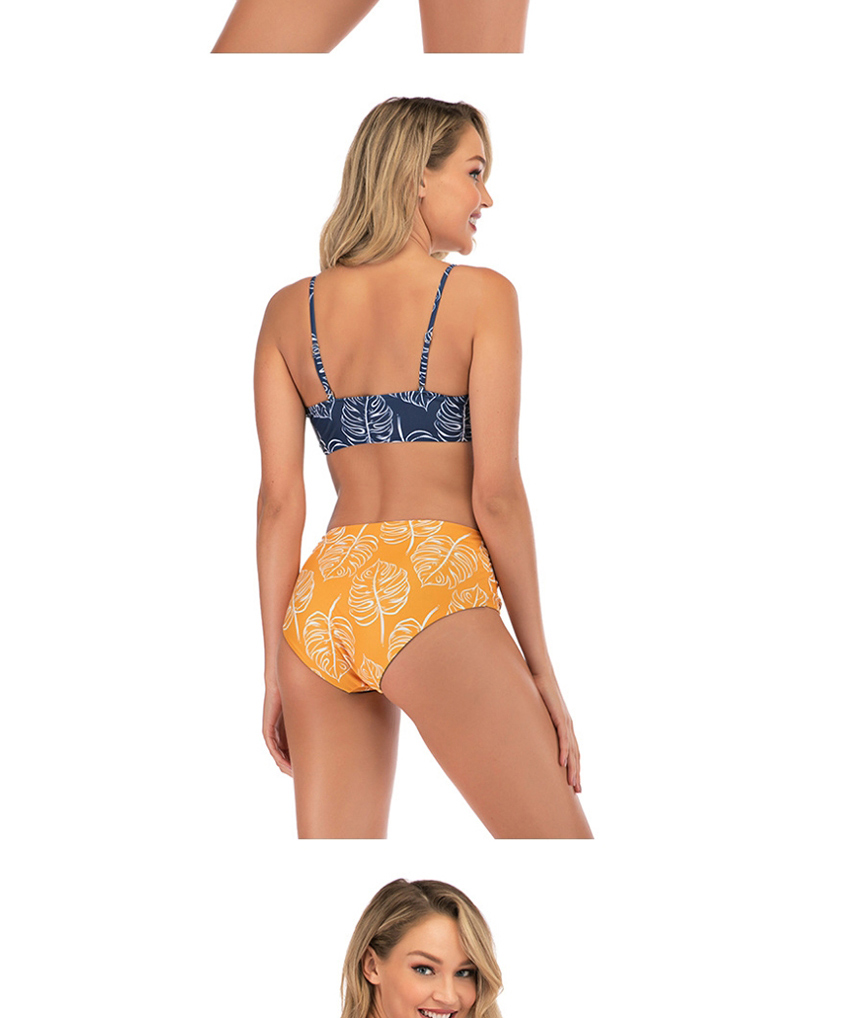 Fashion Black + Yellow Leaf Print Split Swimsuit,Bikini Sets
