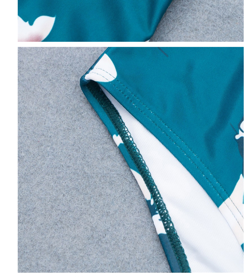 Fashion Green One Shoulder Frill Print High Waist Split Swimsuit,Swimwear Sets