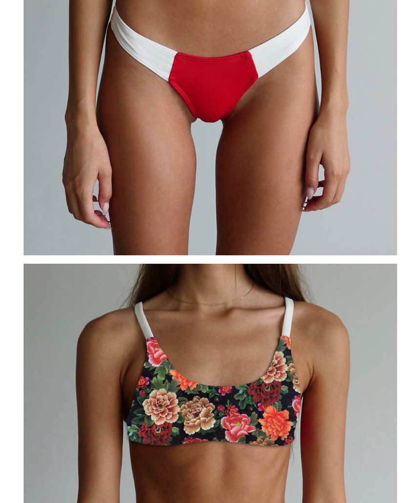 Fashion Red Contrast Stitching Split Swimsuit,Swimwear Sets