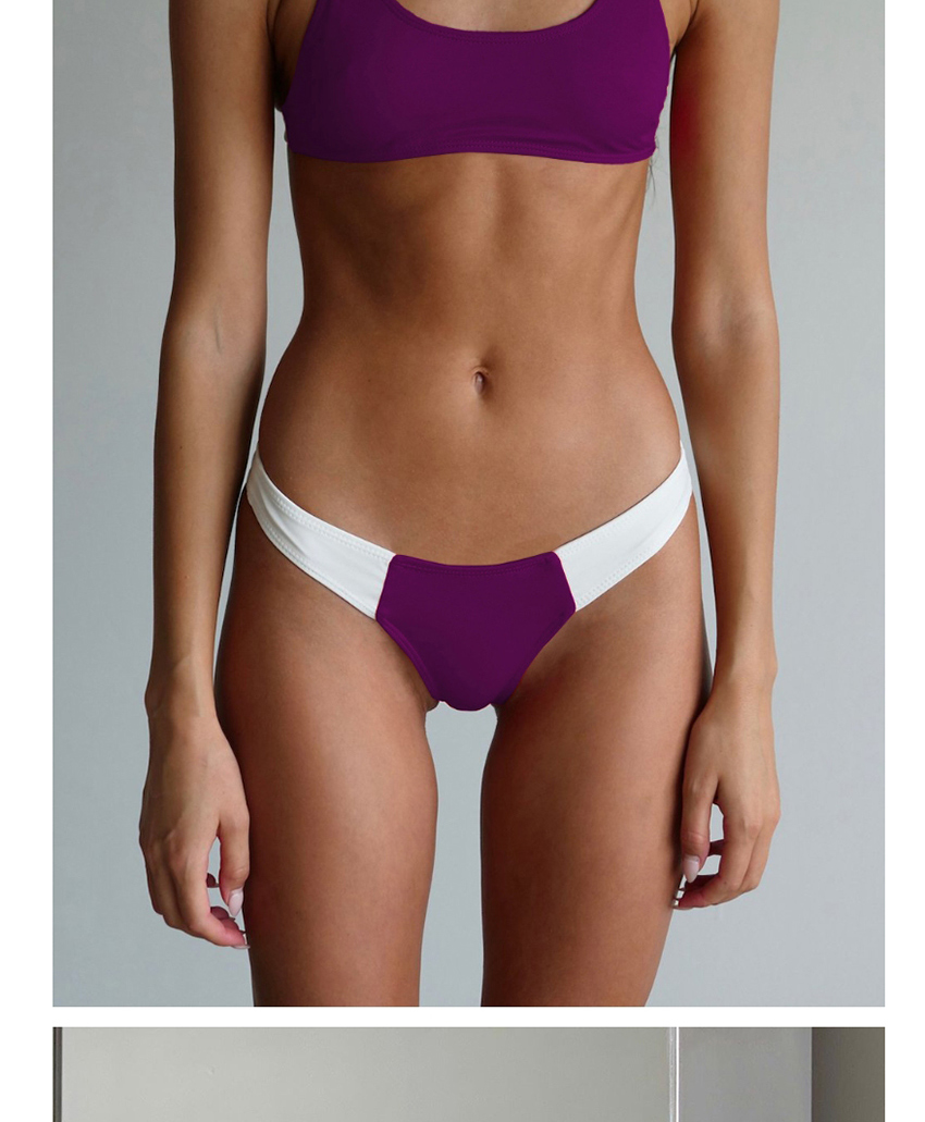 Fashion Purple Contrast Stitching Split Swimsuit,Swimwear Sets