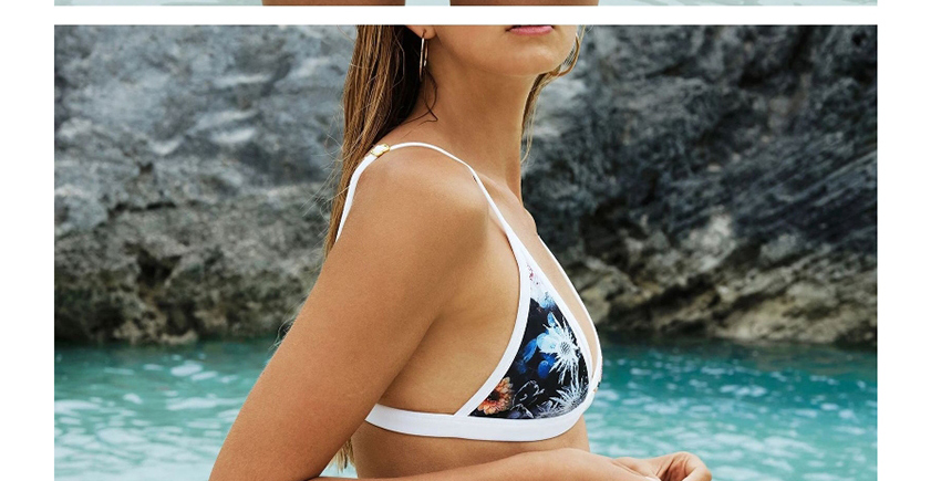Fashion Blue Printed Stitching Contrast Swimsuit,Bikini Sets