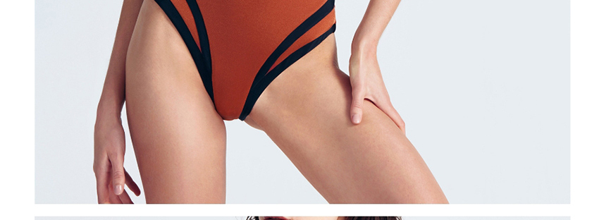Fashion Black High Waist Contrast Stitching Split Swimsuit,Bikini Sets