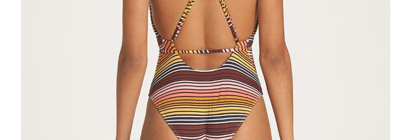 Fashion Color Backless Striped Lace Up One Piece Swimsuit,One Pieces