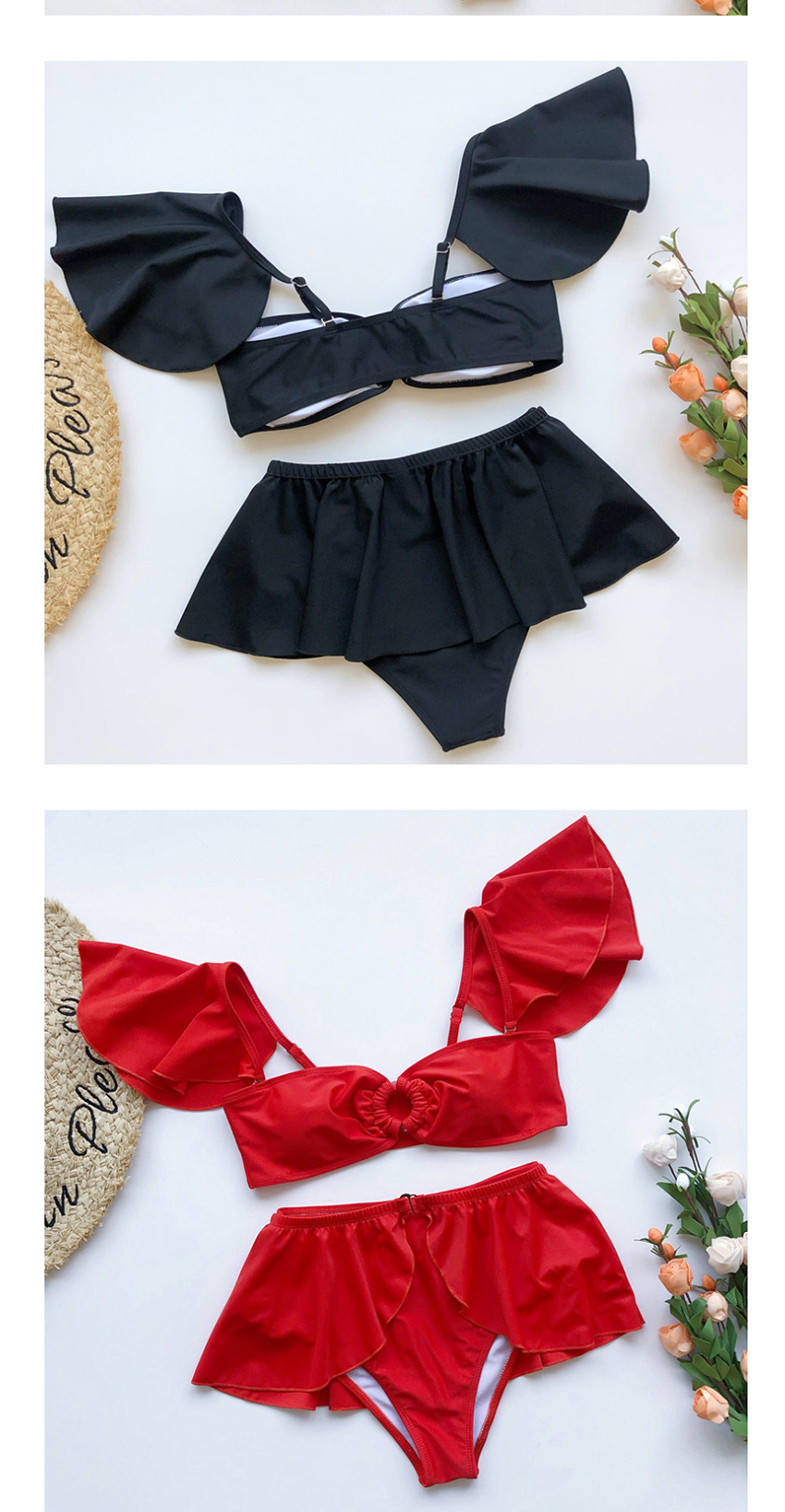 Fashion Red Printed Ruffle Bikini Three Piece Set,Bikini Sets