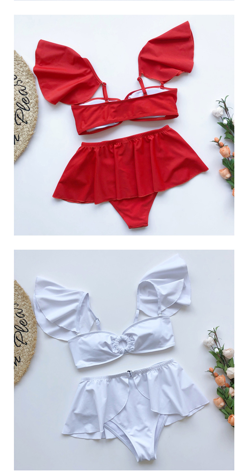 Fashion Red Printed Ruffle Bikini Three Piece Set,Bikini Sets