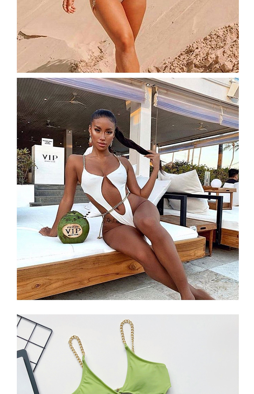 Fashion White Chain Cutout Backless One-piece Swimsuit,One Pieces