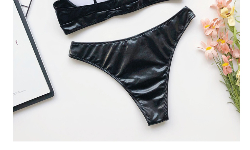Fashion Black Hard Pack Cutout Bright Leather Split Swimsuit,Bikini Sets