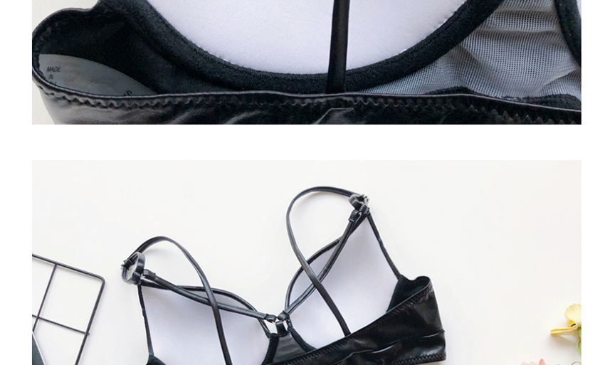 Fashion Black Hard Pack Cutout Bright Leather Split Swimsuit,Bikini Sets