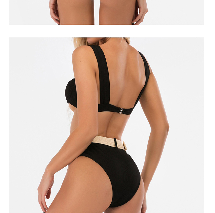 Fashion Black Pit Striped Hard Pack High Waist Belt Split Swimsuit,Bikini Sets