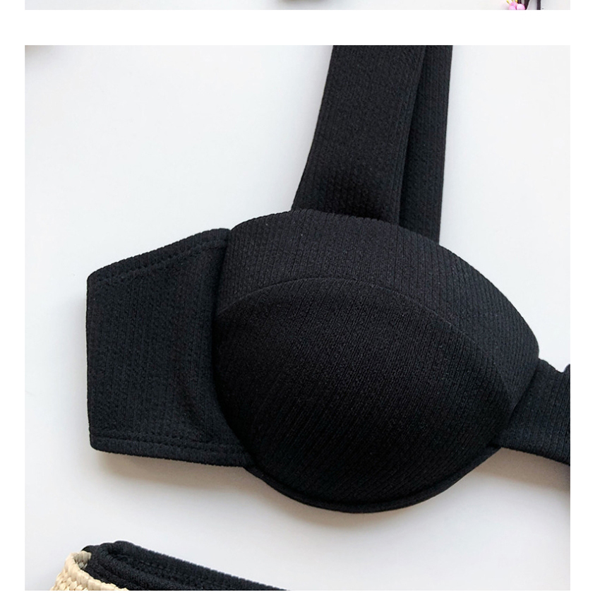 Fashion Black Pit Striped Hard Pack High Waist Belt Split Swimsuit,Bikini Sets