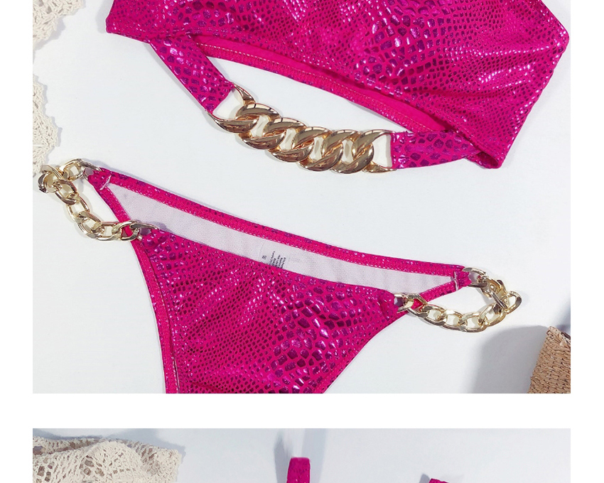 Fashion Rose Red Snake-print Printed Cutout Chain Split Swimsuit,Bikini Sets