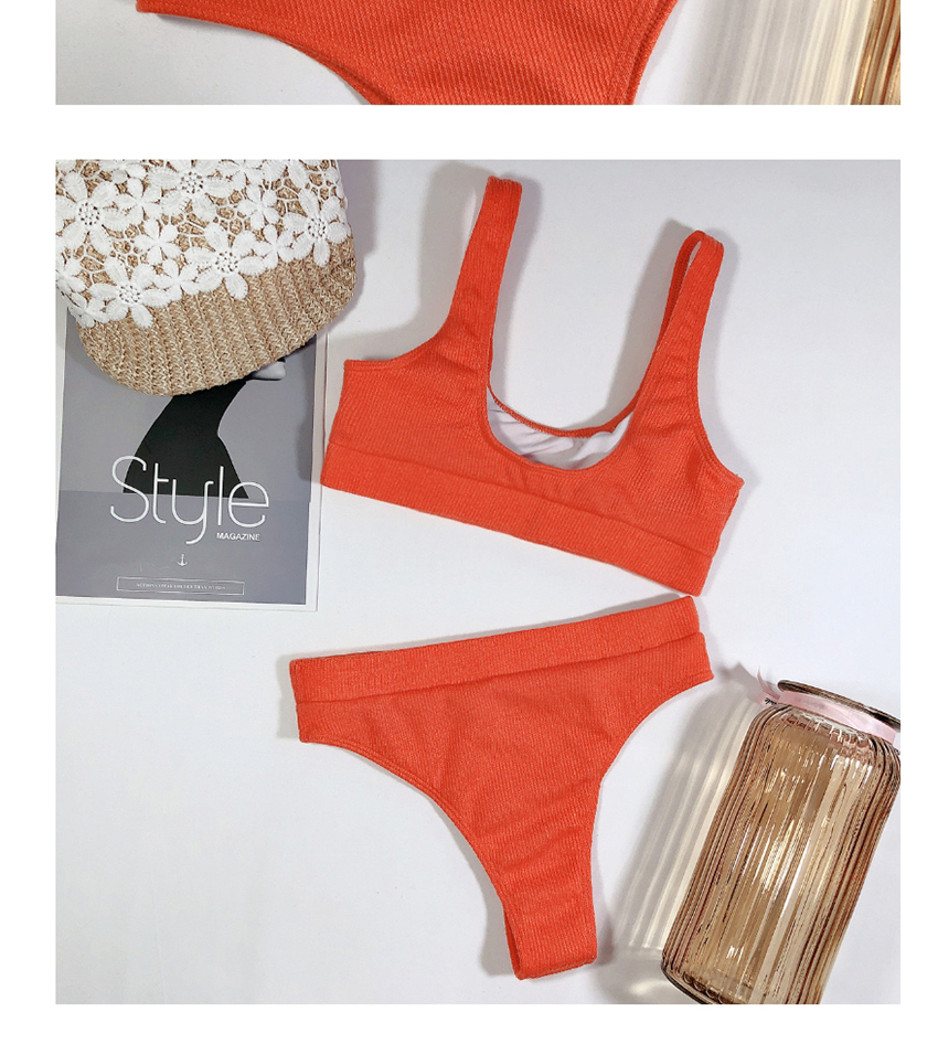 Fashion Orange Knitted High Waist Split Swimsuit,Swimwear Sets