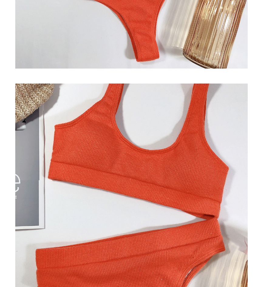 Fashion Orange Knitted High Waist Split Swimsuit,Swimwear Sets