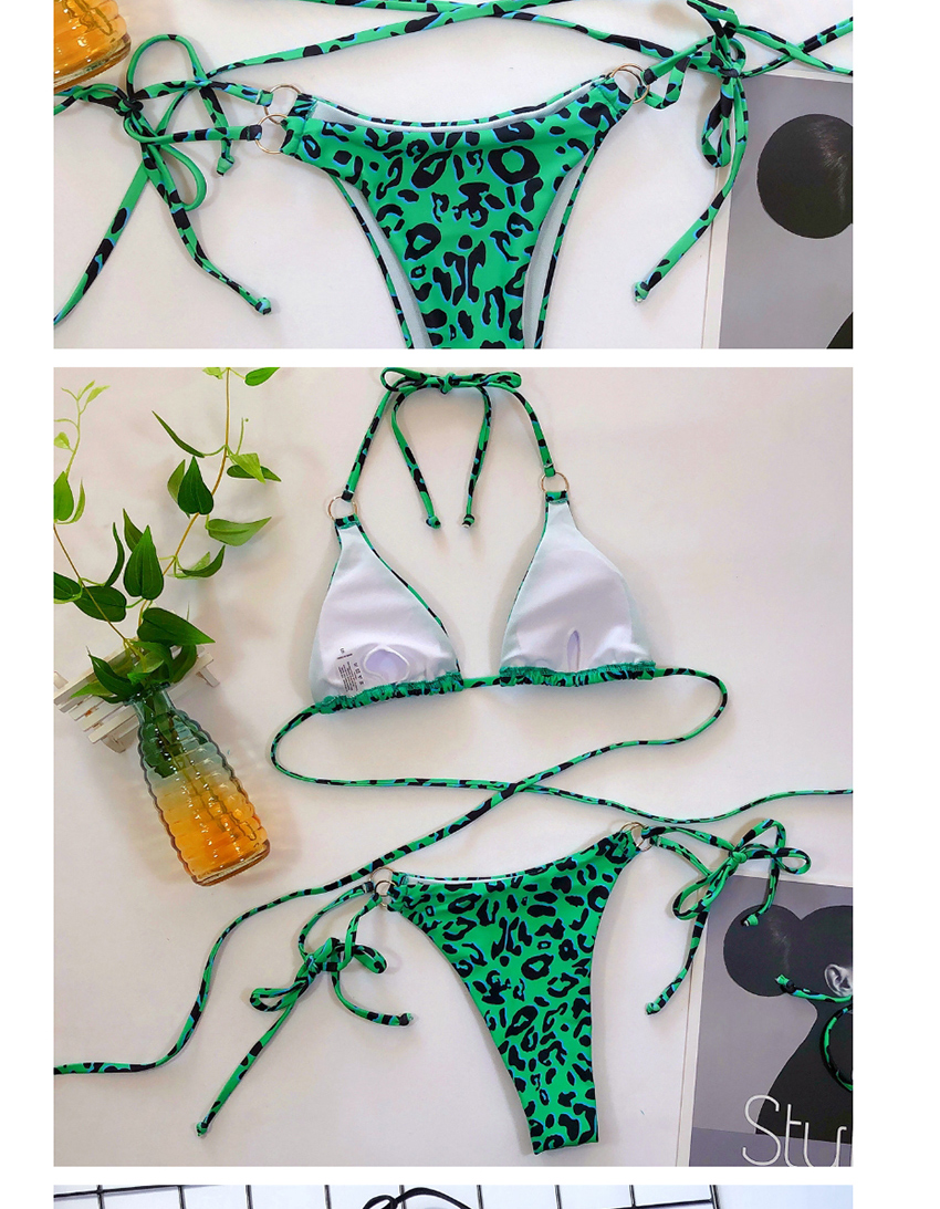 Fashion Fluorescent Green Printed Stitching Halter Split Swimsuit,Bikini Sets