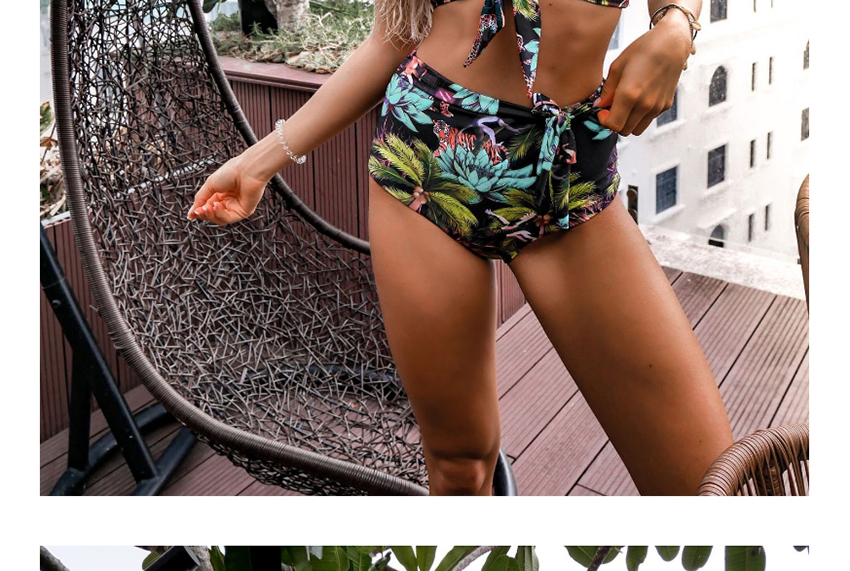 Fashion Printing Printed V-neck Lace-up High Waist Split Swimsuit,Sunglasses Chain