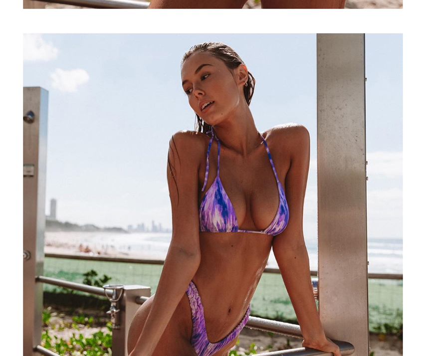 Fashion Purple Tie-dye Halter Split Swimsuit,Bikini Sets