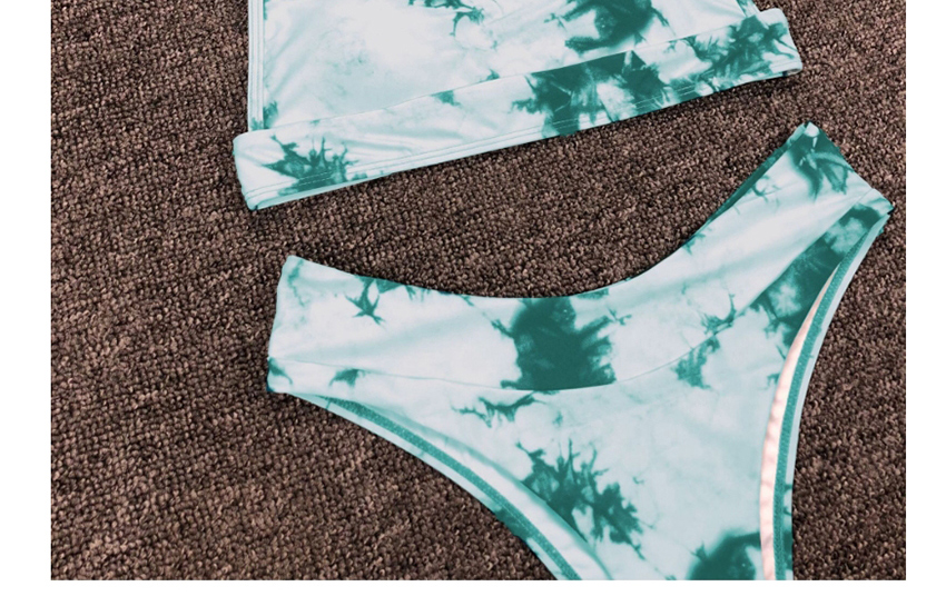 Fashion Green Tie-dye Gradient Gathered Split Swimsuit,Bikini Sets