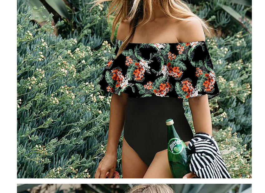 Fashion Blossoming Floral Word Shoulder Ruffled One-piece Swimsuit,One Pieces