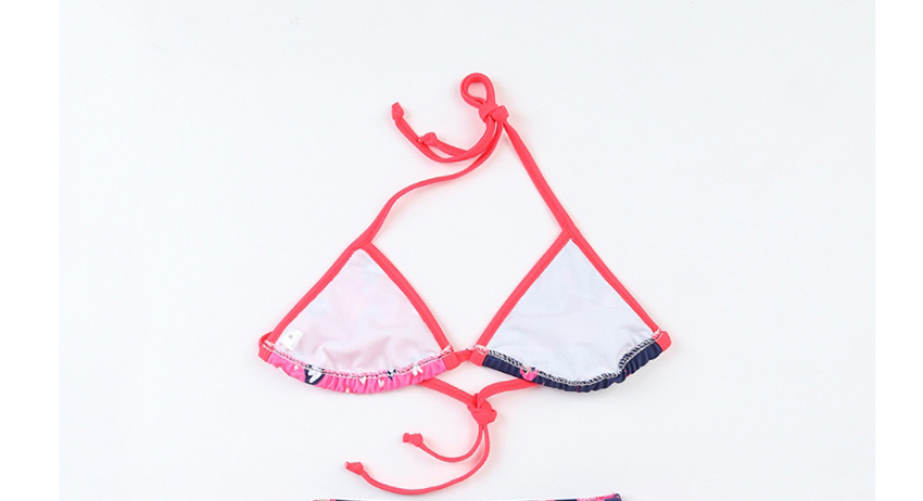 Fashion Navy + Rose Red Flamingo Print Flash Split Split Swimsuit,Kids Swimwear