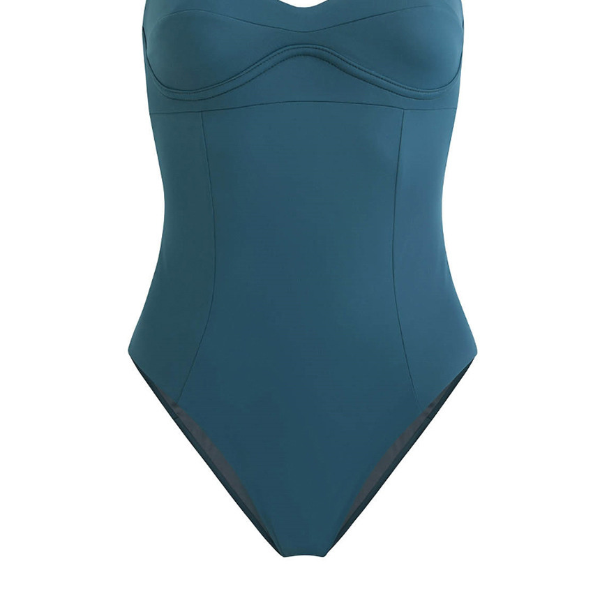 Fashion Deep Blue Purple Solid Color Paneled Underwire One-piece Swimsuit,SLEEPWEAR & UNDERWEAR