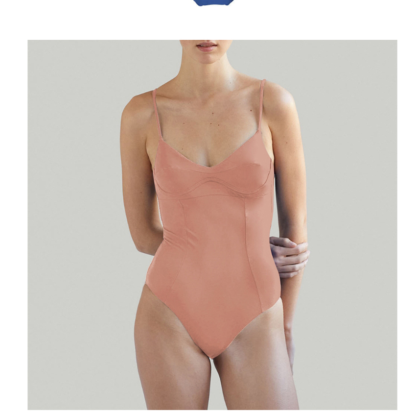Fashion Pink Solid Color Paneled Underwire One-piece Swimsuit,SLEEPWEAR & UNDERWEAR