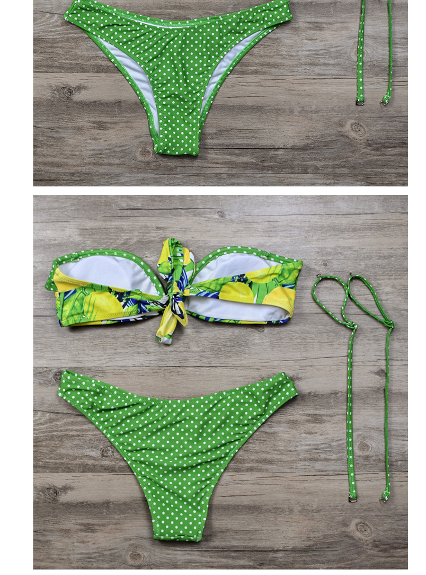 Fashion Green Lemon Leopard Print Split Swimsuit,Bikini Sets
