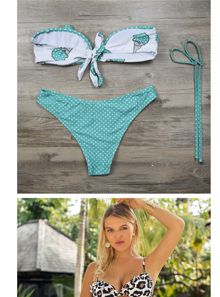 Fashion Blue Ice Cream Leopard Print Split Swimsuit,Bikini Sets