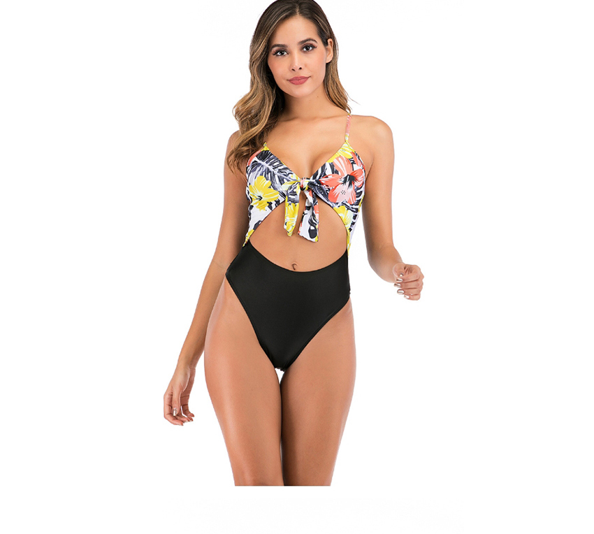 Fashion Blue Printed Chest Lace One-piece Swimsuit,One Pieces
