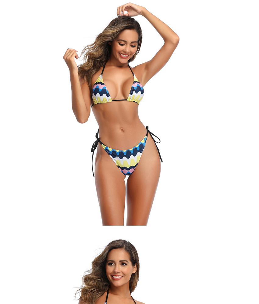 Fashion Yellow Fruit Print Wave Split Swimsuit,Bikini Sets