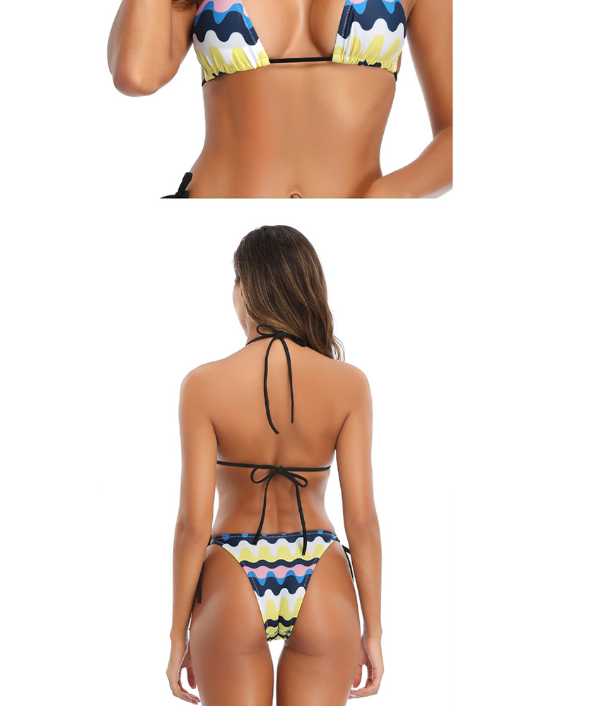 Fashion Yellow Fruit Print Wave Split Swimsuit,Bikini Sets
