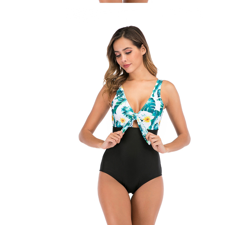 Fashion Green Leopard Print Lace Up One Piece Swimsuit,One Pieces