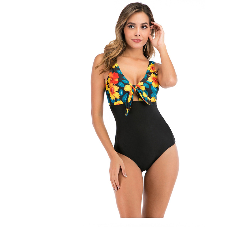 Fashion Green Leopard Print Lace Up One Piece Swimsuit,One Pieces