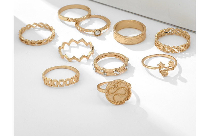 Fashion Golden 10-piece Diamond-studded Flower Badge Badge Ring,Fashion Rings