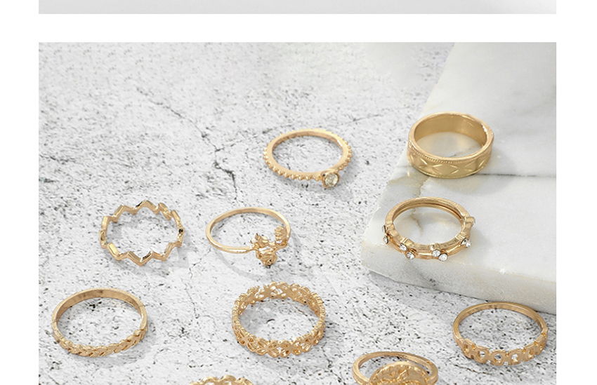 Fashion Golden 10-piece Diamond-studded Flower Badge Badge Ring,Fashion Rings