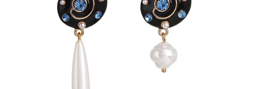 Fashion Black Asymmetrical Natural Pearl Earrings With Diamonds,Drop Earrings