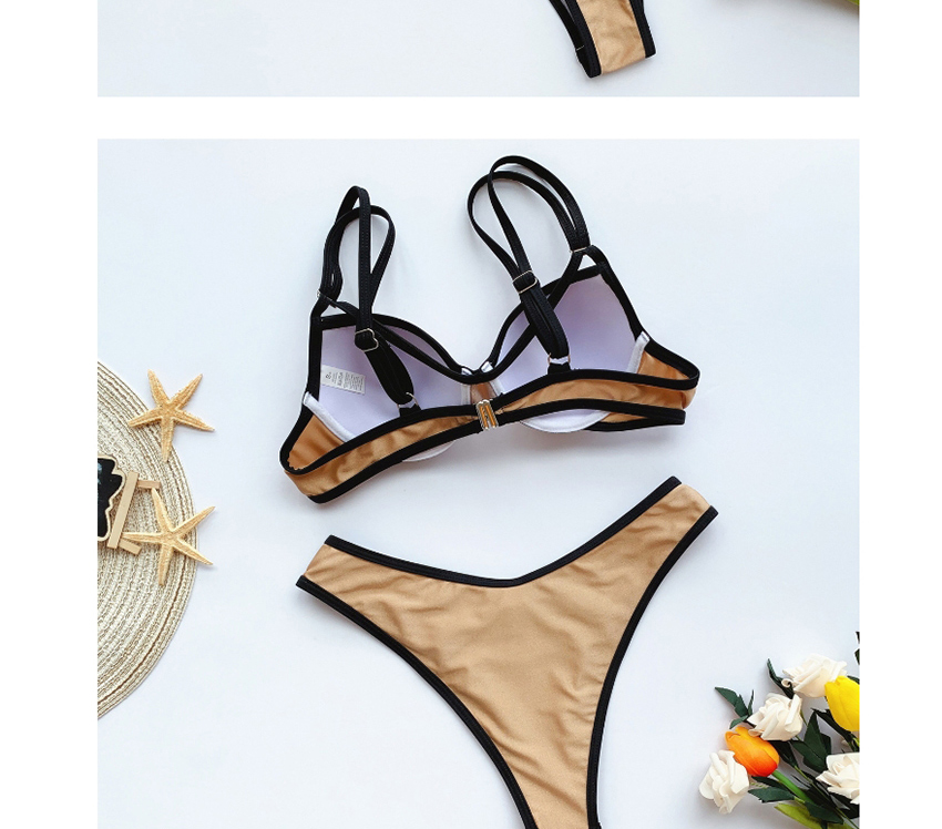 Fashion Apricot Paneled Hollow Hard Undercover Split Swimsuit,Bikini Sets