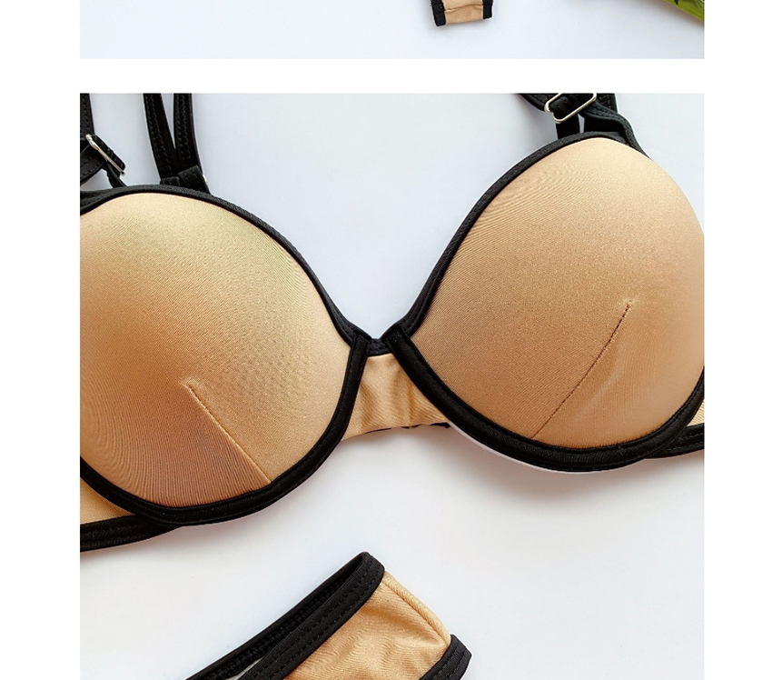 Fashion Apricot Paneled Hollow Hard Undercover Split Swimsuit,Bikini Sets
