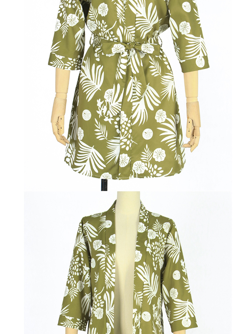 Fashion Green Leaf Print Lace Up Sleeve Jacket,Sunscreen Shirts