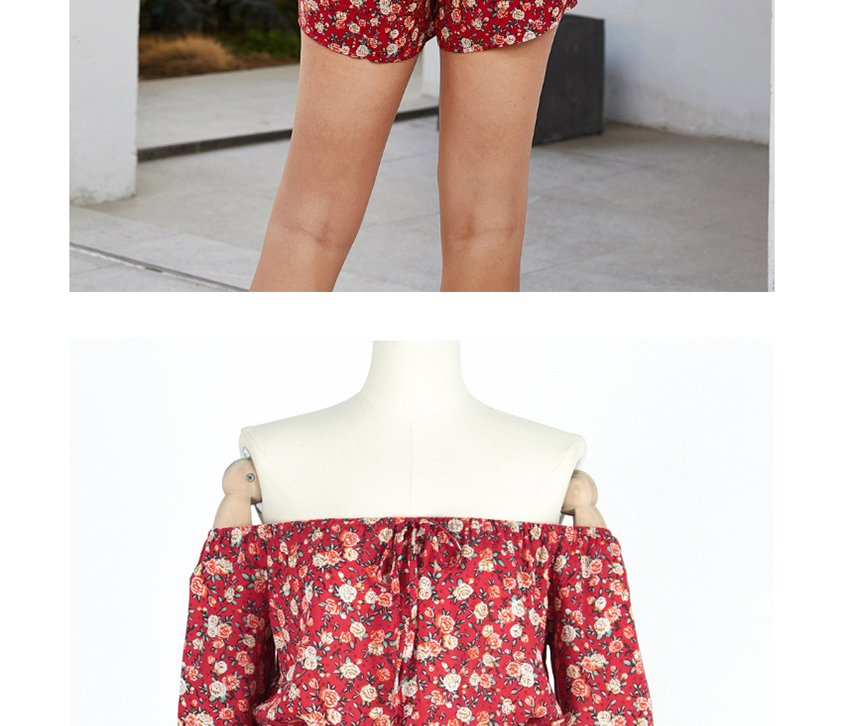 Fashion Red Neckline Lace-up Floral Shorts,Pants
