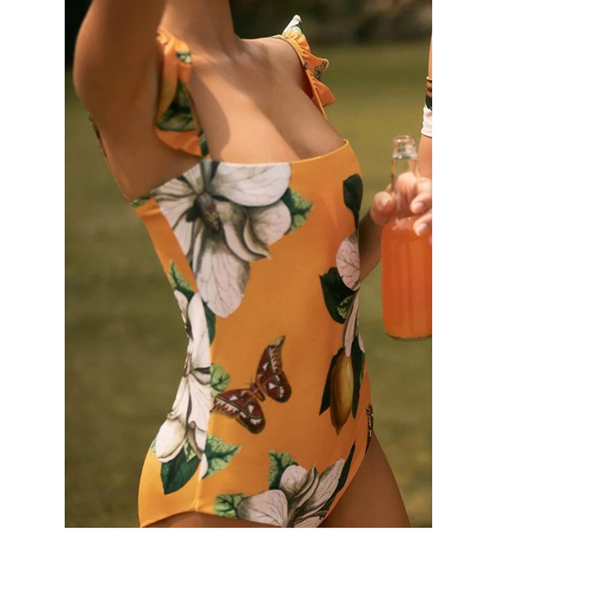Fashion Yellow Fungus Print One-piece Swimsuit,One Pieces