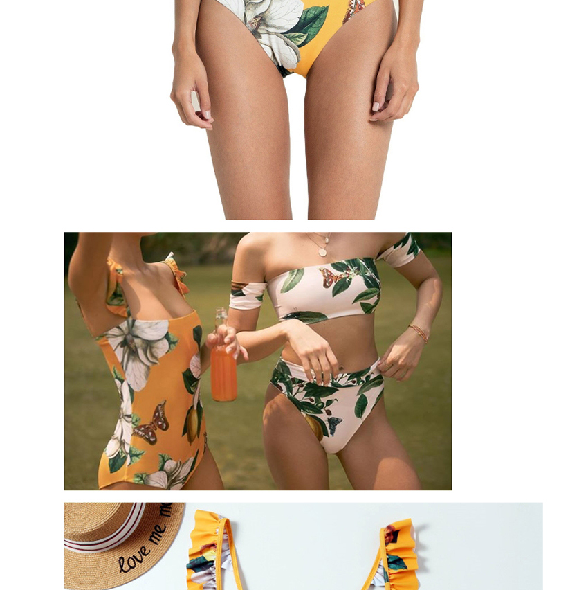 Fashion Yellow Fungus Print One-piece Swimsuit,One Pieces