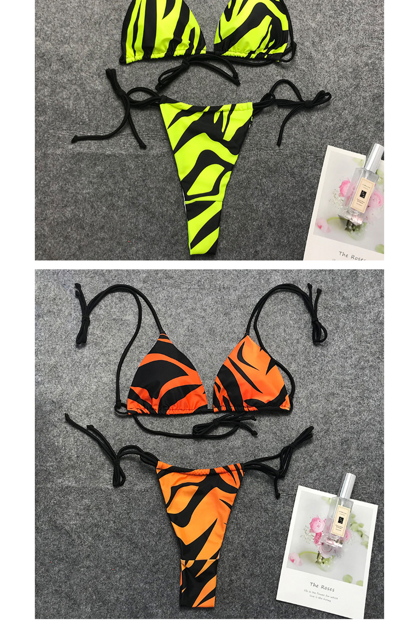 Fashion Transparent With Orange Flame Print Lace Up Split Swimsuit,Bikini Sets