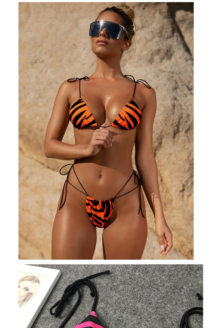 Fashion Orange Flame Print Lace Up Split Swimsuit,Bikini Sets