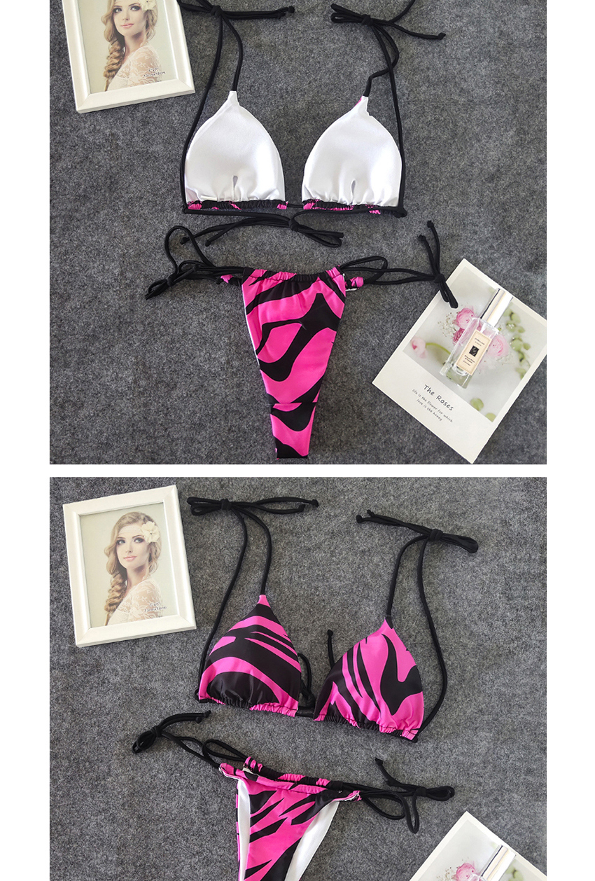 Fashion Transparent With Pink Flame Print Lace Up Split Swimsuit,Bikini Sets
