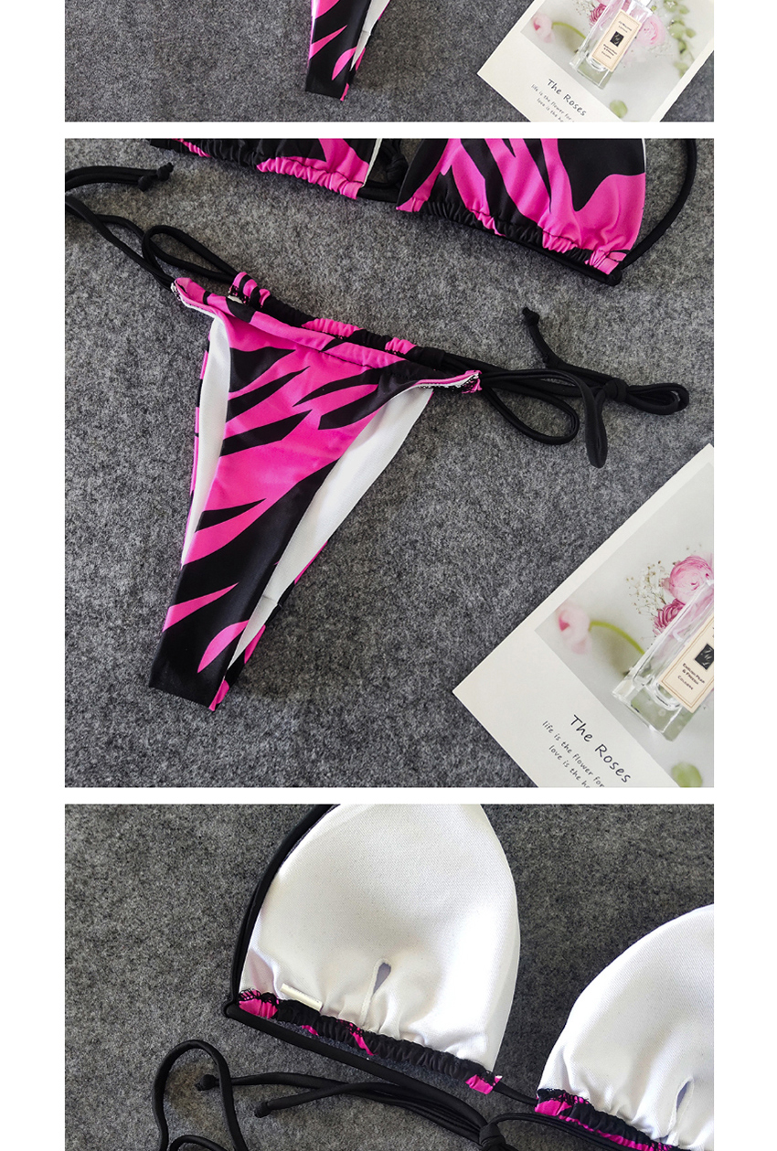 Fashion Pink Flame Print Lace Up Split Swimsuit,Bikini Sets