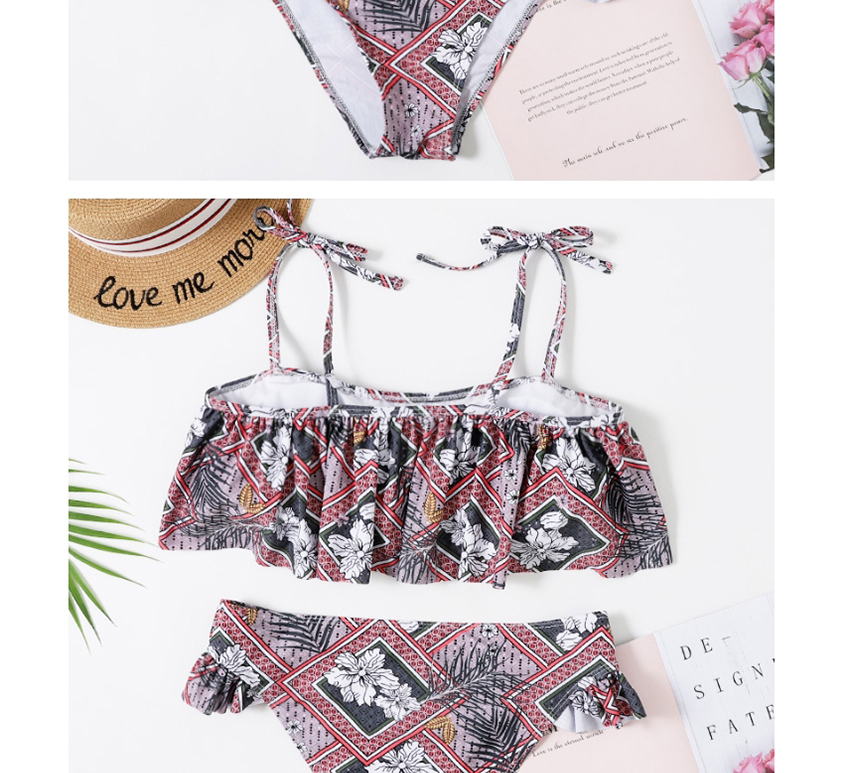 Fashion Color Printed Ruffled Split Shoulder Swimwear,Bikini Sets