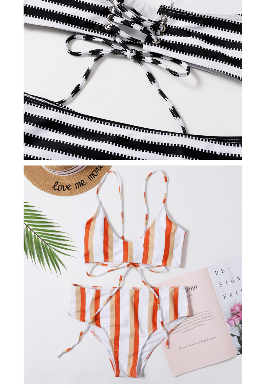 Fashion Tangerine Striped Diamond Print Split Swimsuit,Bikini Sets