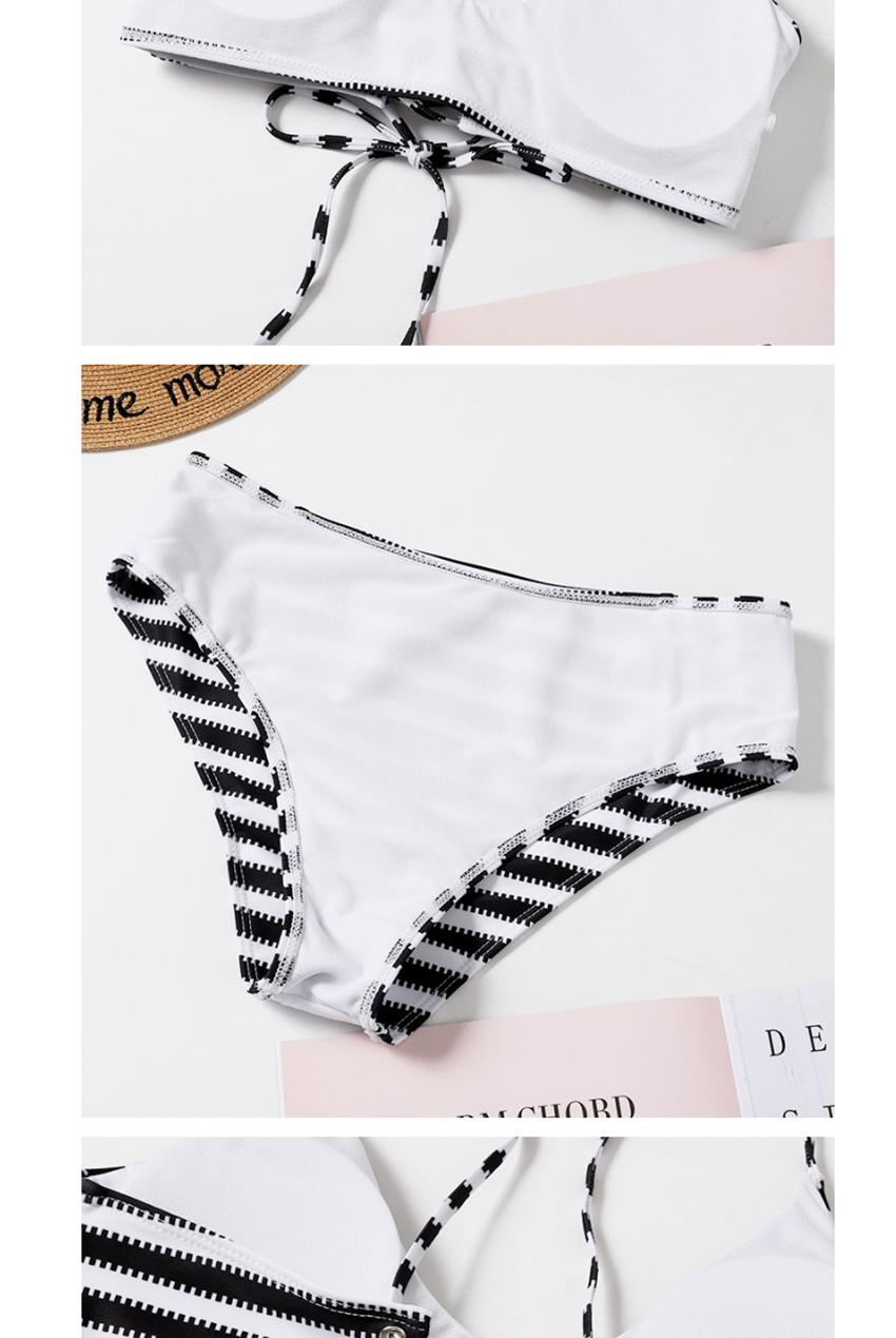 Fashion Black Bars Striped Diamond Print Split Swimsuit,Bikini Sets