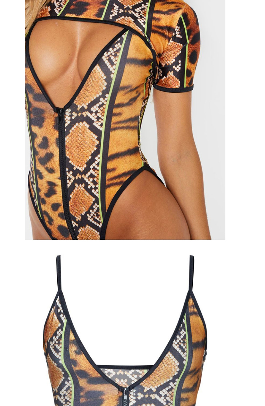 Fashion One-piece Two-piece Snake Pattern Printed Zip One-piece Swimsuit,One Pieces